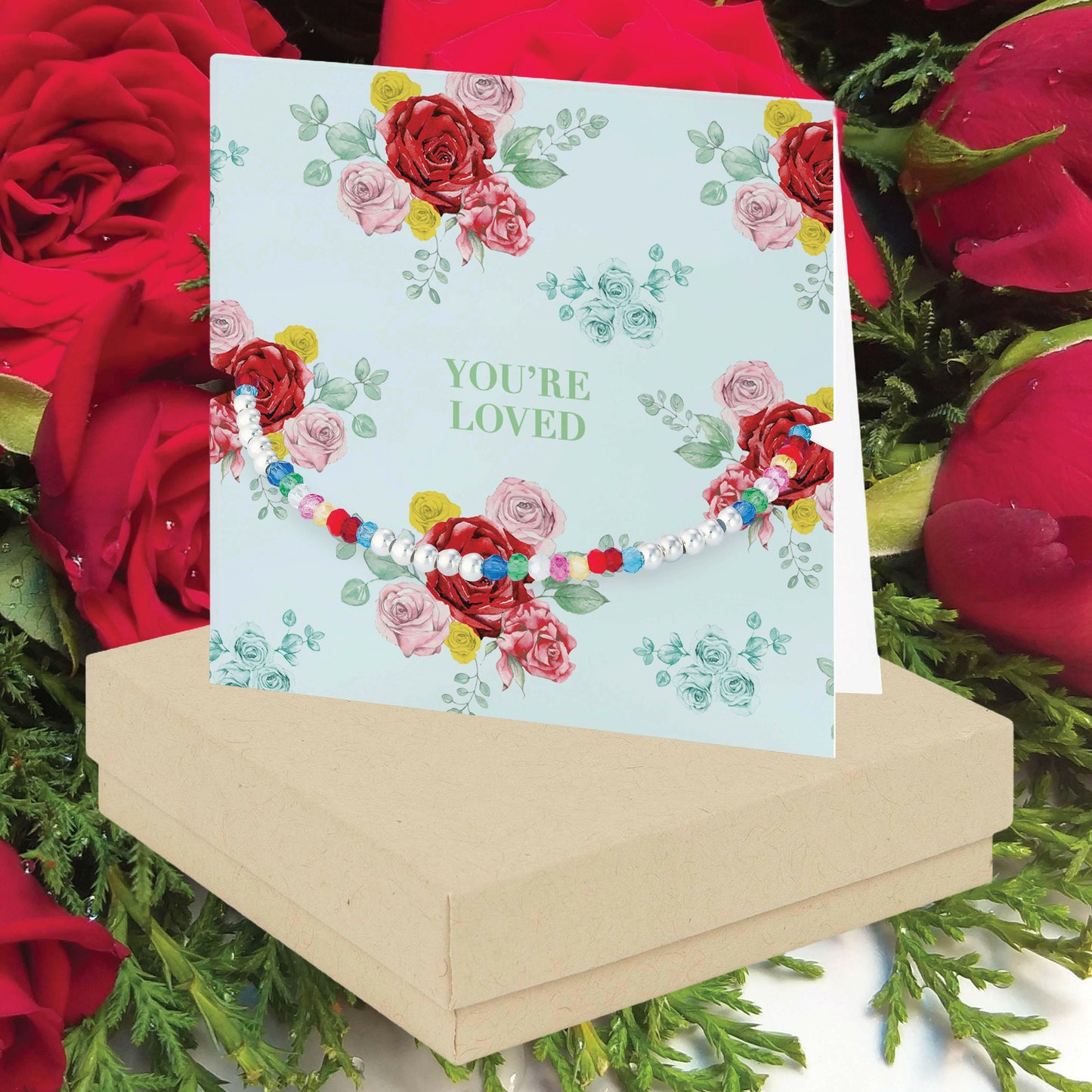 Bright Blooms You're Loved Boxed Card with Silver and Beaded Bracelet BD003 Bracelets Crumble and Core   