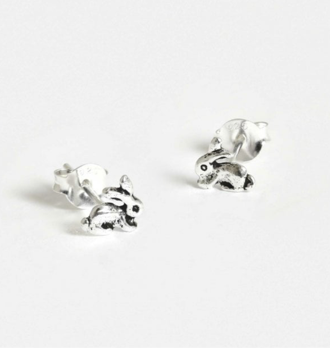 Bunny Rabbit Silver Ear Stud Earrings Crumble and Core   