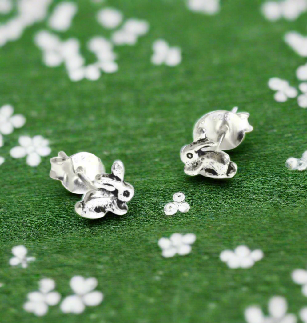 Bunny Rabbit Silver Ear Stud Earrings Crumble and Core   