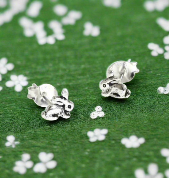Bunny Rabbit Silver Ear Stud Earrings Crumble and Core   