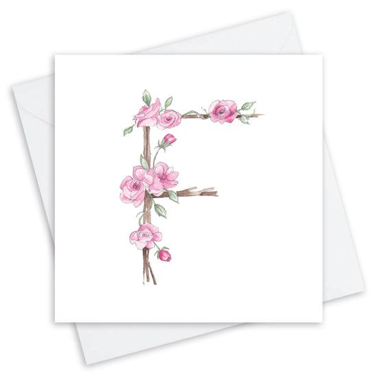 Floral F Letter Design Card - Personalized Alphabet Greeting Card Floral Alphabet Letter F Card - Perfect for Any Occasion - Handcrafted Alphabet Design for Invitations and Gifts - Perfect Card for Names beginning with F - All Occasions