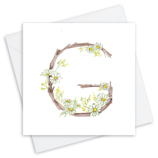 Floral Letter Alphabet Design Card G Letter Card - Handcrafted Alphabet Design for Invitations and Gifts - Perfect Card for Names beginning with G - All Occasions