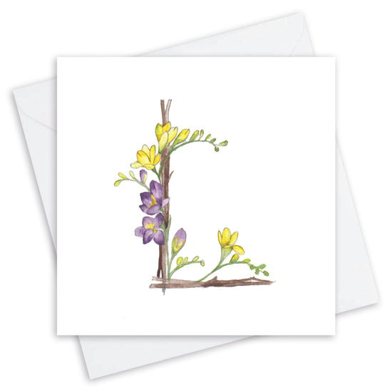 Floral Letter Alphabet Design Card L Letter Card - Handcrafted Alphabet Design for Invitations and Gifts - Perfect Card for Names beginning with L - All Occasions