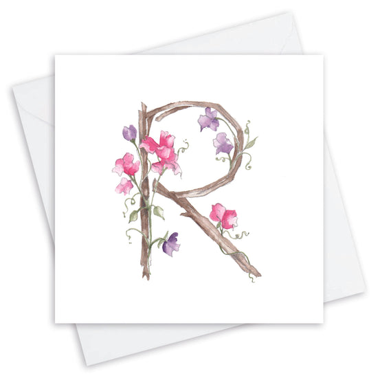 Floral Letter Alphabet Design Card R Letter Card  - Handcrafted Alphabet Design for Invitations and Gifts - Perfect Card for Names beginning with R - All Occasions