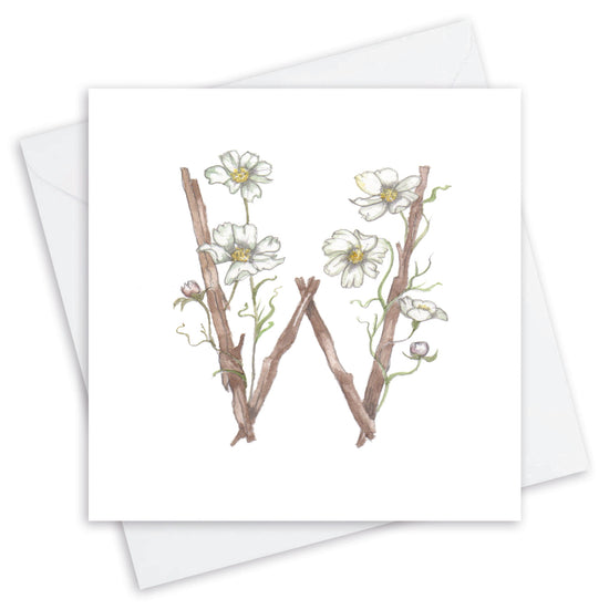 Monogrammed Floral Letter W Card - Alphabet Design Floral Alphabet Letter W Card - Perfect for Any Occasion - Handcrafted Alphabet Design for Invitations and Gifts - Perfect Card for Names beginning with W - All Occasions