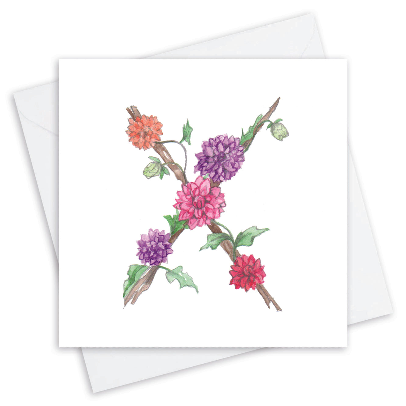 Floral Letter Alphabet Design Card X Letter Card - Handcrafted Alphabet Design for Invitations and Gifts - Perfect Card for Names beginning with X - All Occasions