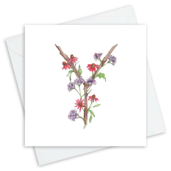 Floral Alphabet Letter Y Card - Perfect for Any Occasion - Handcrafted Alphabet Design for Invitations and Gifts - Perfect Card for Names beginning with Y - All Occasions - Crumble and Core