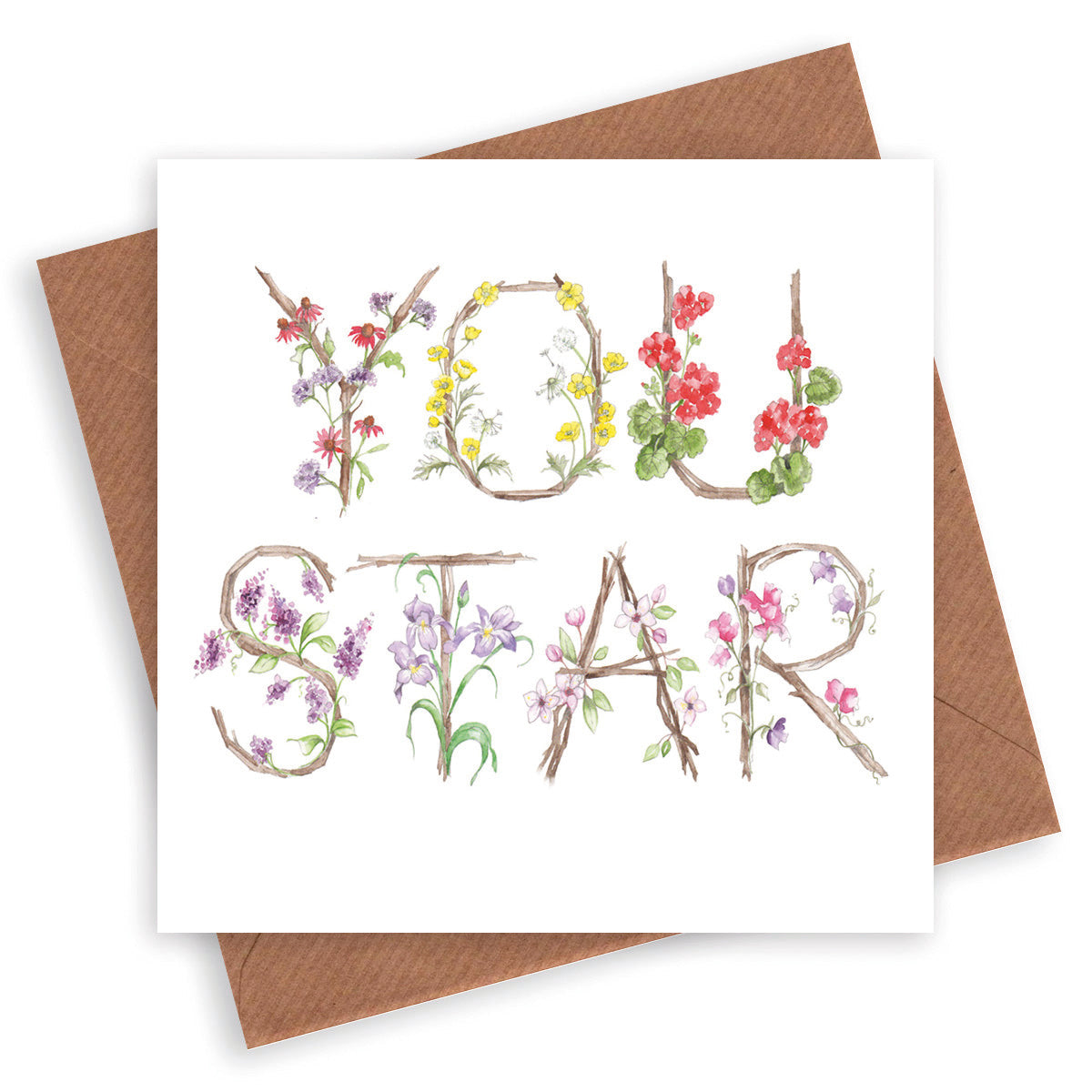 Floral Letter Alphabet Congratulations Card - You Star Design for Celebrations