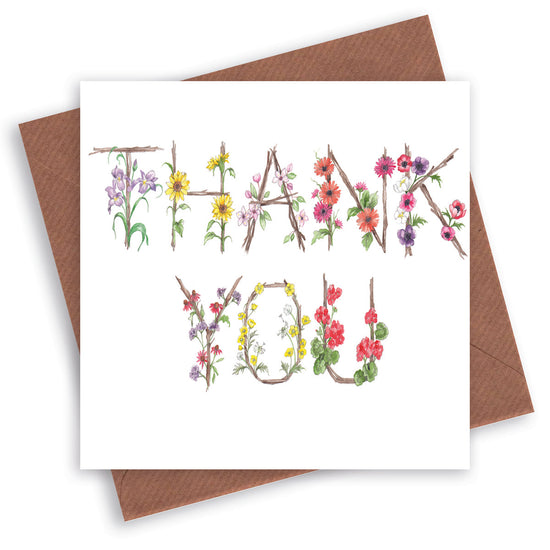 Thank you Card - Floral Letter Alphabet Design Card Thank You