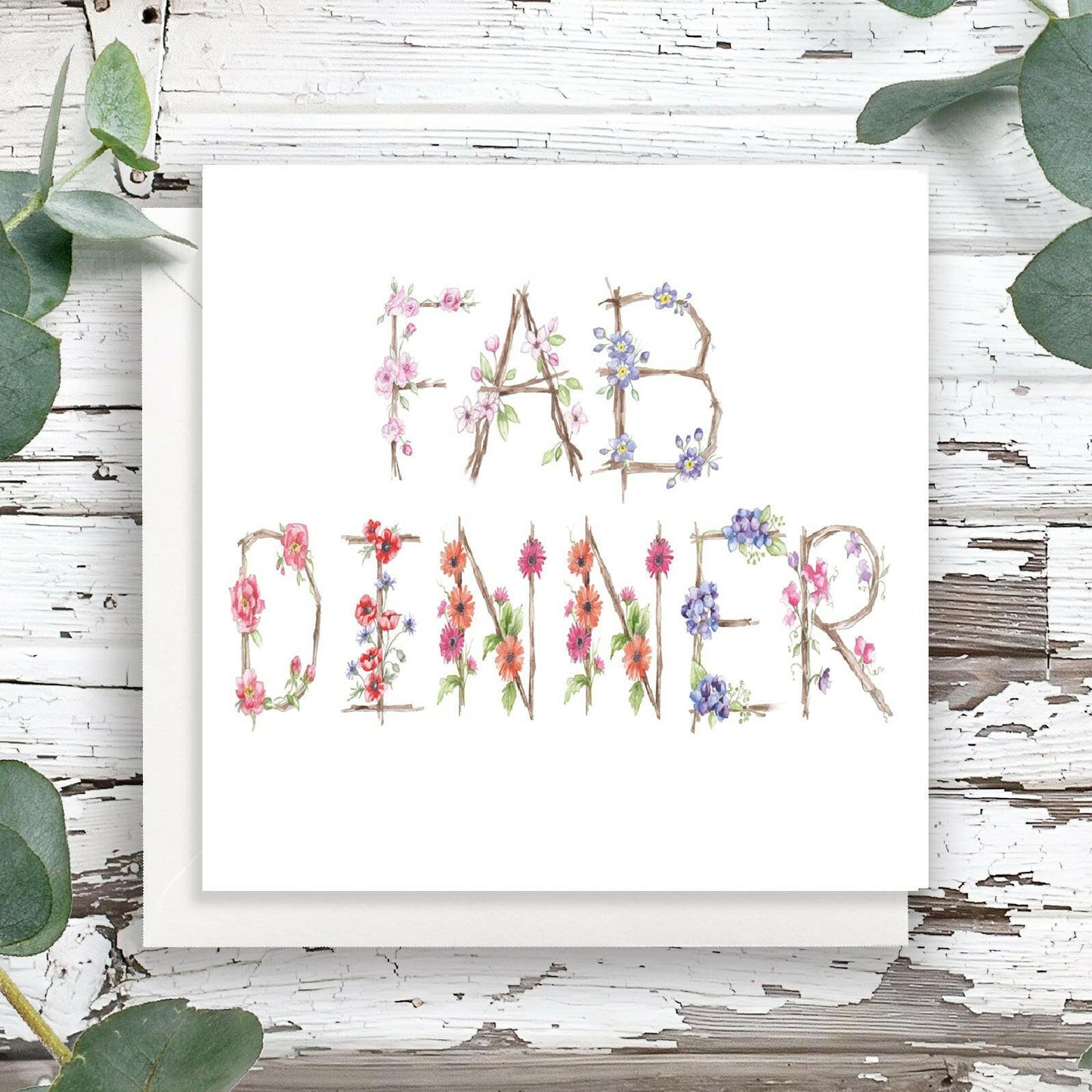 Thank you Card - Floral Letter Alphabet Design Card Fab Dinner - Crumble and Core