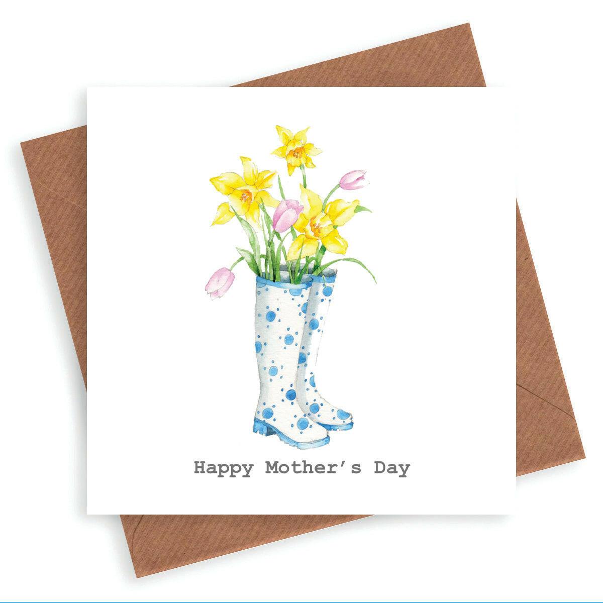 Dotty Spring Wellies Greeting Card - Crumble and Core
