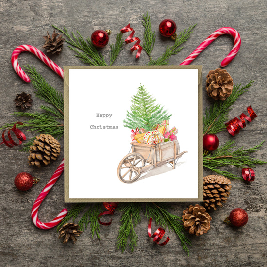 Christmas Wheelbarrow Card - Festive Holiday Greeting with Rustic Charm