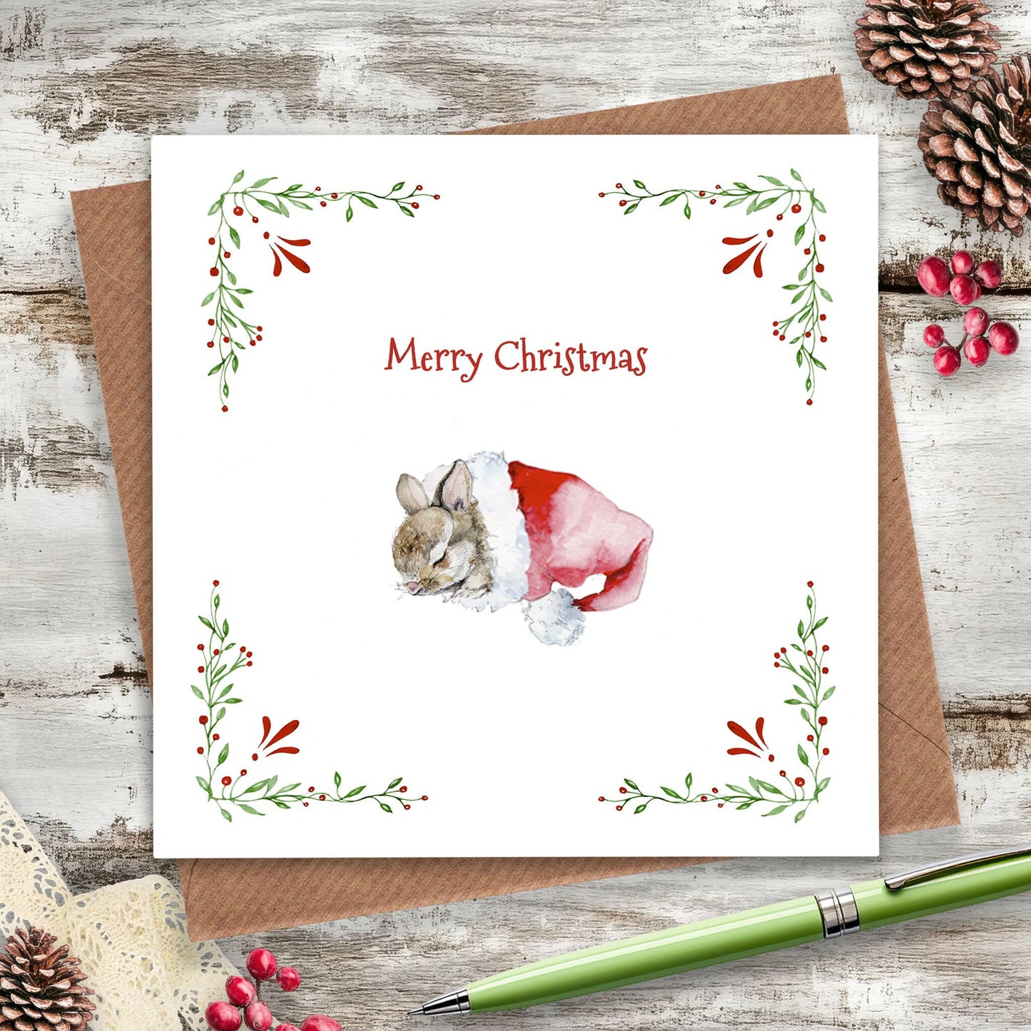 Christmas Bunny & Hat Greeting Card