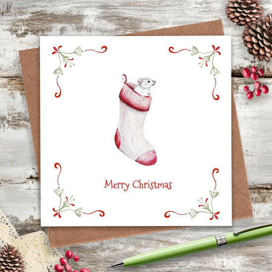 Christmas Mouse In Stocking Greeting Card