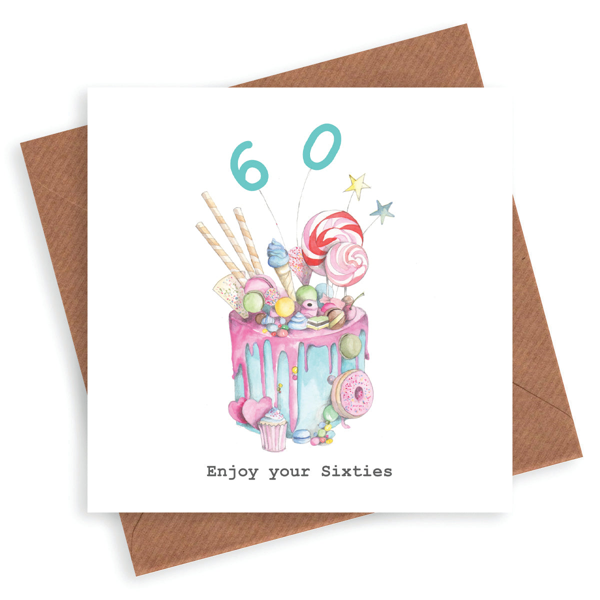 Premium 60th Birthday Card - Hand Finished Scrumptious Cake Design for a Truly Special Celebration