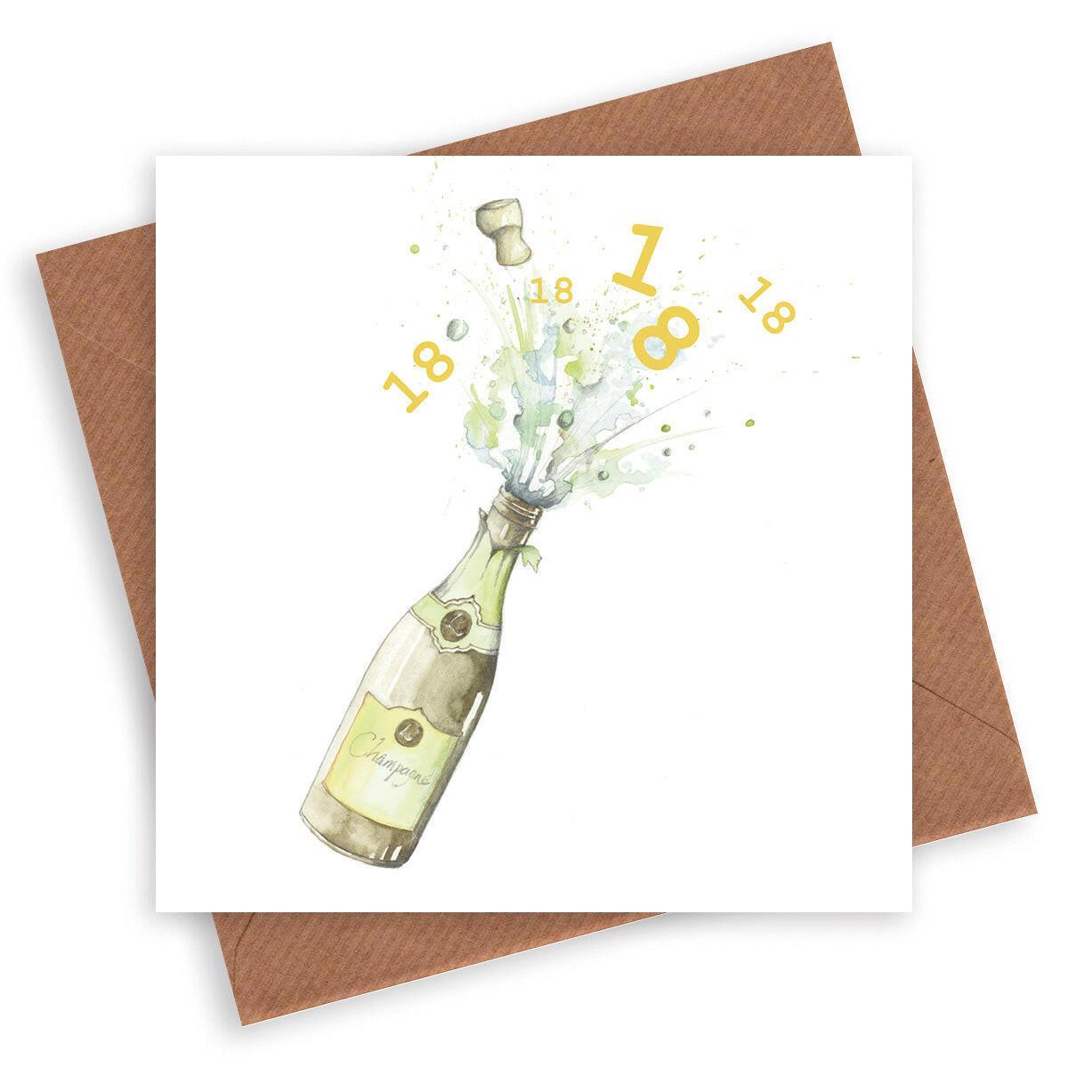 Hand finished Premium Champagne 18th Birthday Card - Crumble and Core