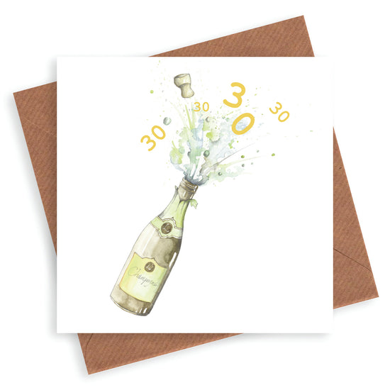 Premium 30th Birthday Champagne Greeting Card - Hand Finished Celebratory Card for Him or Her