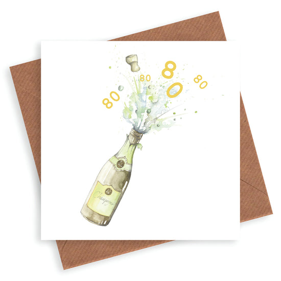 Hand finished Premium Champagne 80th Birthday Card