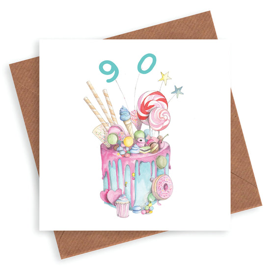 Premium 90th Birthday Cake Card - Greeting for a Milestone Celebration - Truly Scrumptious