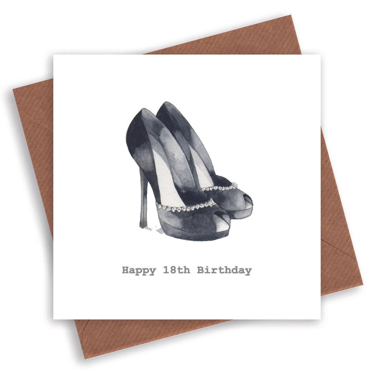 Premium 18th Birthday Greeting Card - Elegant Shoe Themed Design - Hand Finished and Stylish - Crumble and Core