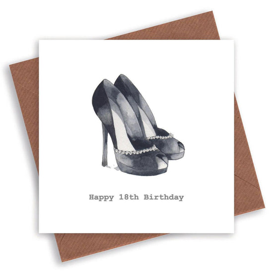 Premium 18th Birthday Greeting Card - Elegant Shoe Themed Design - Hand Finished and Stylish - Crumble and Core