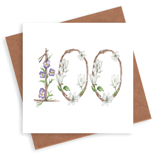 Hand finished Premium Floral Numbers 100th Birthday Card