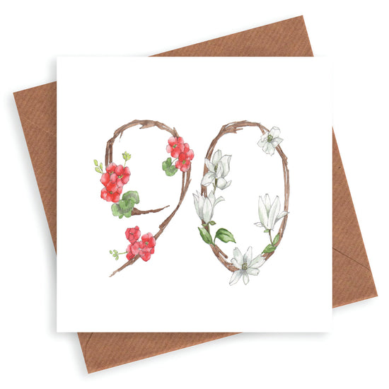 Hand finished Premium Floral Numbers 90th Birthday Card