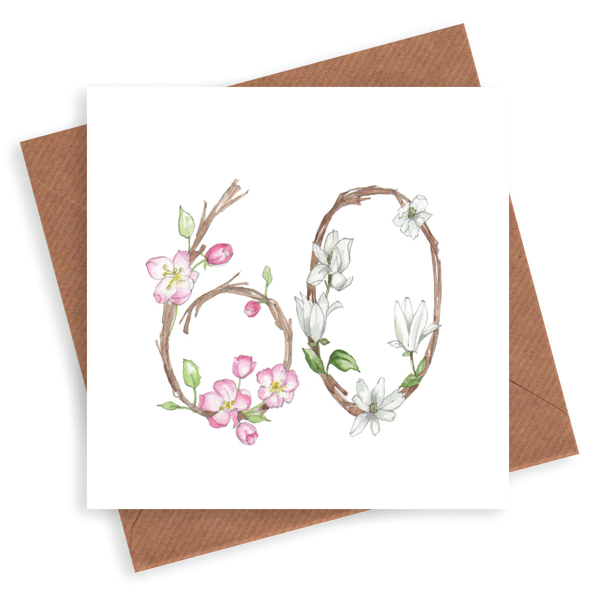 Premium Floral 60th Birthday Numbers Card for Her - Hand Finished Greeting Card for Milestone Birthdays