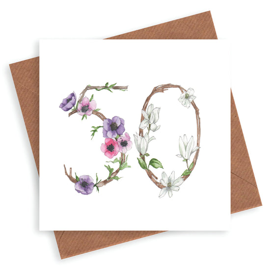 Premium Floral 50th Birthday Card for Her - Hand Finished Milestone Greeting Card