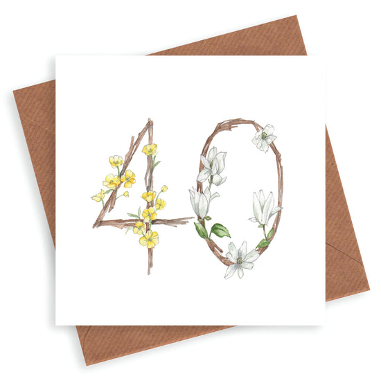 Premium 40th Birthday Card for Her - Hand Finished with Floral Design