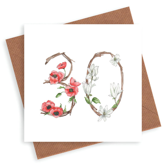 Hand finished Premium Floral Numbers 30th Birthday Card