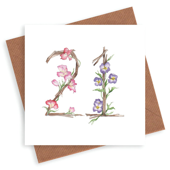 Hand finished Premium Floral Numbers 21st BirthdayCard