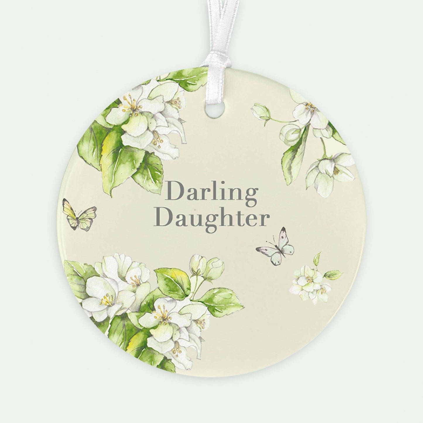 Ceramic Keepsake Hanging Decoration  - A6 Greeting Card with Ceramic Keepsake - Blossom Cream Daughter