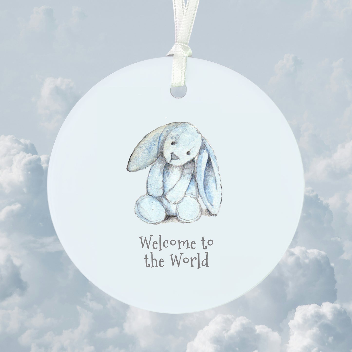 Ceramic Keepsake Hanging Decoration  - A6 Greeting Card with Ceramic Keepsake - Baby Boy Bunny
