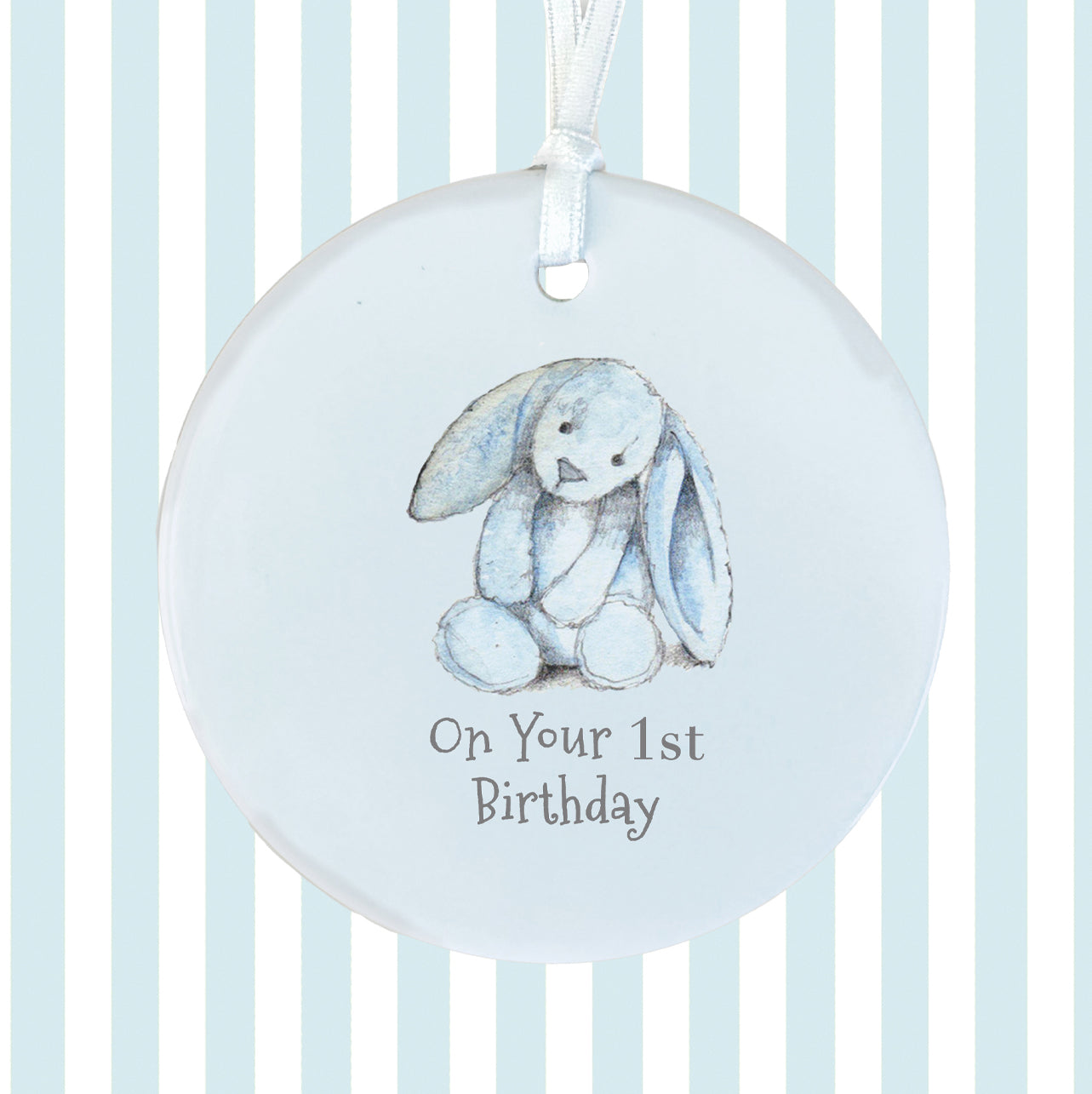 Hanging Ceramic Decoration - Baby 1st Birthday Boy Bunny