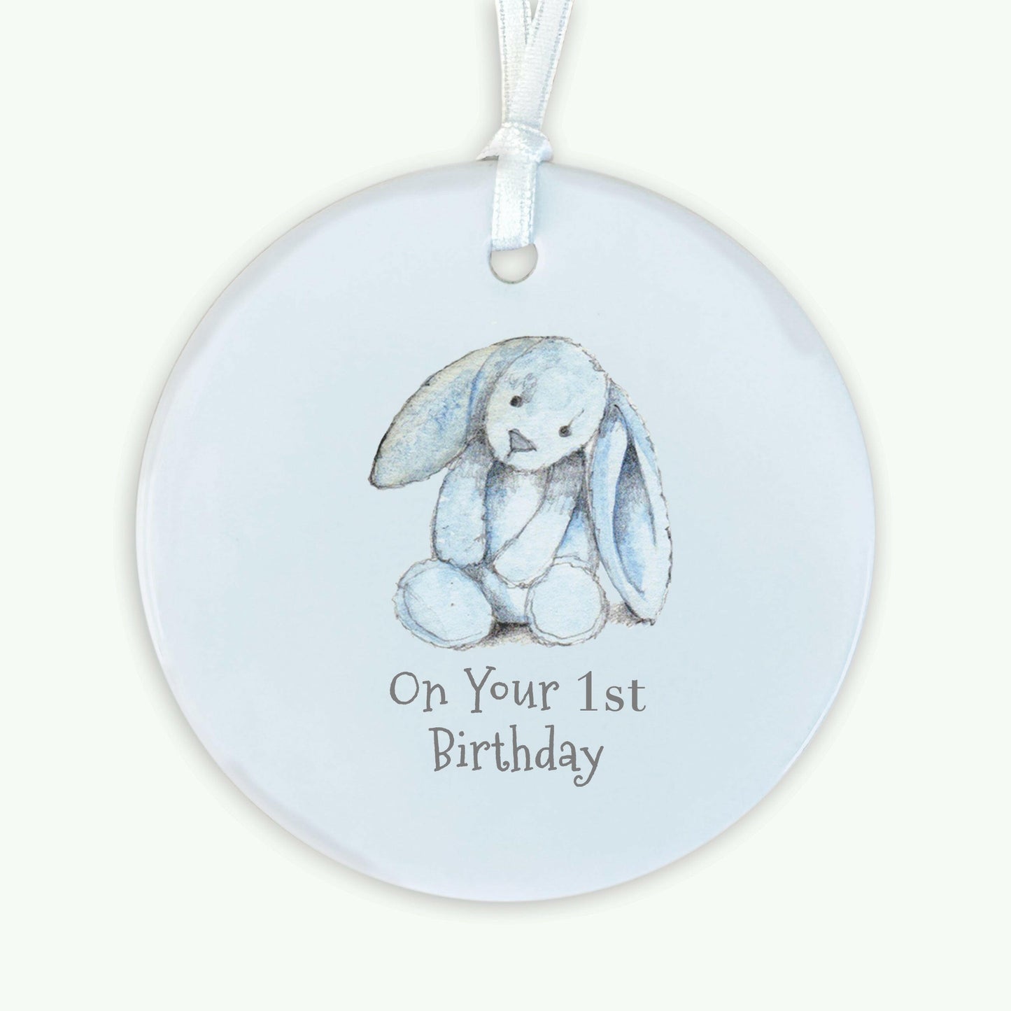 A6 Greeting Card with Ceramic Keepsake - Baby 1st Birthday Boy Bunny Greeting & Note Cards Crumble and Core   