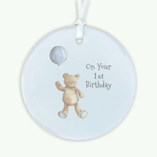 A6 Greeting Card with Ceramic Keepsake - Baby 1st Birthday Boy Teddy & Balloon Greeting & Note Cards Crumble and Core   