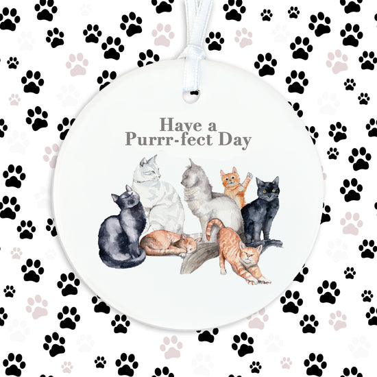 Hanging Ceramic Decoration - Cats Happy Birthday