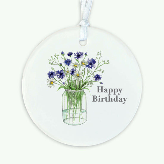 Hanging Ceramic Decoration - Cornflowers Happy Birthday Decor Crumble and Core   