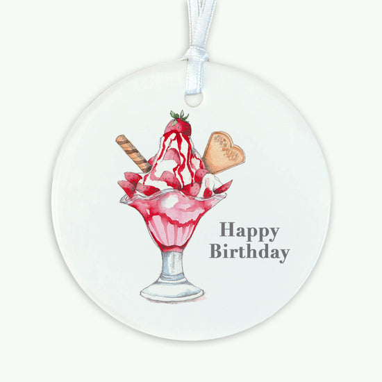 Hanging Ceramic Decoration - Strawberry Sundae Happy Birthday Decor Crumble and Core   