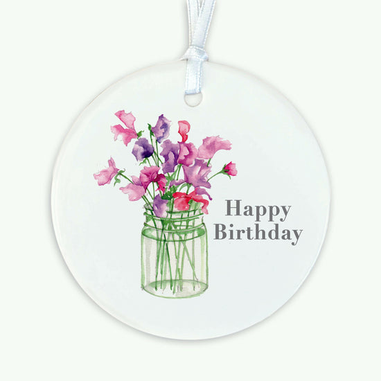 Hanging Ceramic Decoration - Sweet Peas Happy Birthday Decor Crumble and Core   