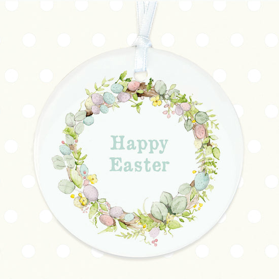 Hanging Ceramic Decoration - Happy Easter Wreath