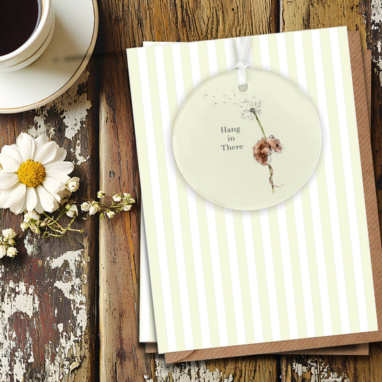 Ceramic Keepsake Hanging Decoration  - A6 Greeting Card with Ceramic Keepsake - Mouse Hang In There