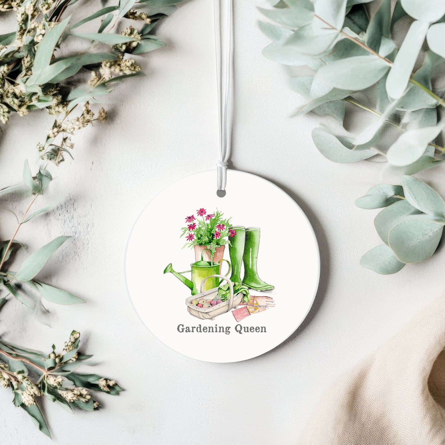 Ceramic Keepsake Hanging Decoration  - A6 Greeting Card with Ceramic Keepsake - Gardening Queen