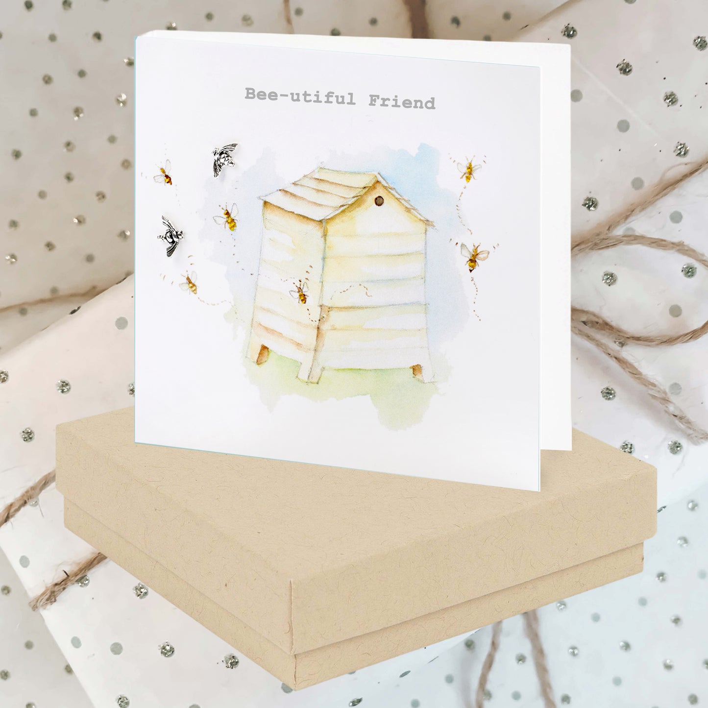 Sterling Silver Bee Stud Earrings on Card - Boxed Gift for Her