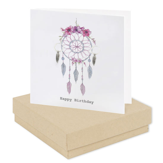 Sterling Silver Feather Stud Earrings on Dreamcatcher Birthday Card - Perfect Gift