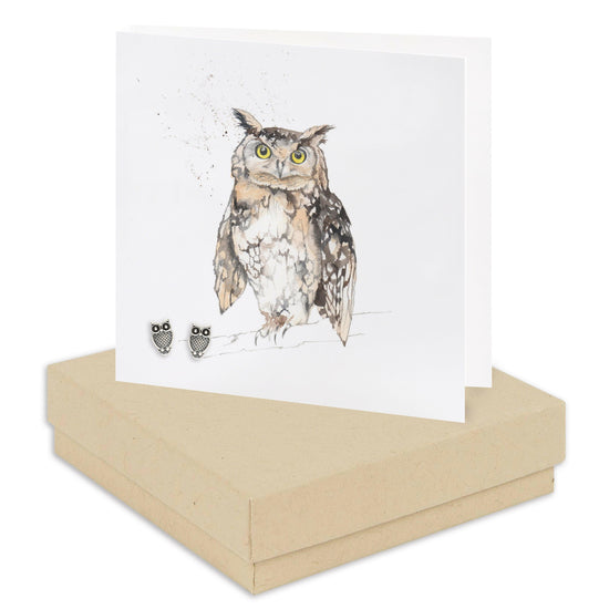 Sterling Silver Owl Stud Earrings on Elegant Card - Perfect Gift for Her - Handcrafted - Crumble and Core
