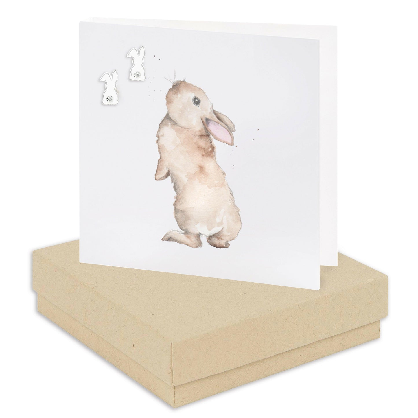 Sterling Silver Bunny Stud Earrings on Cute Gift Card - Boxed for Thoughtful Gifting - Crumble and Core