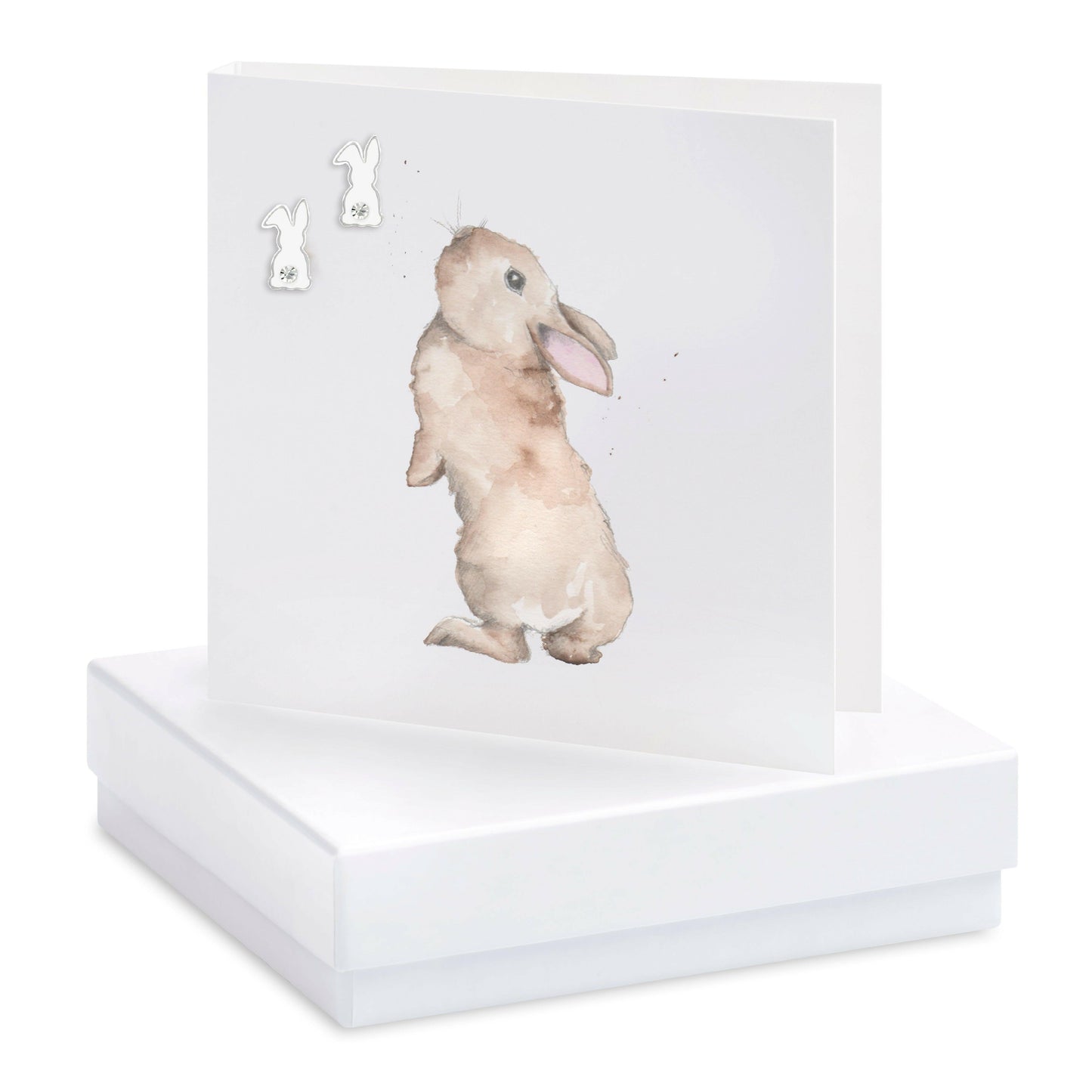 Sterling Silver Bunny Stud Earrings on Cute Gift Card - Boxed for Thoughtful Gifting - Crumble and Core
