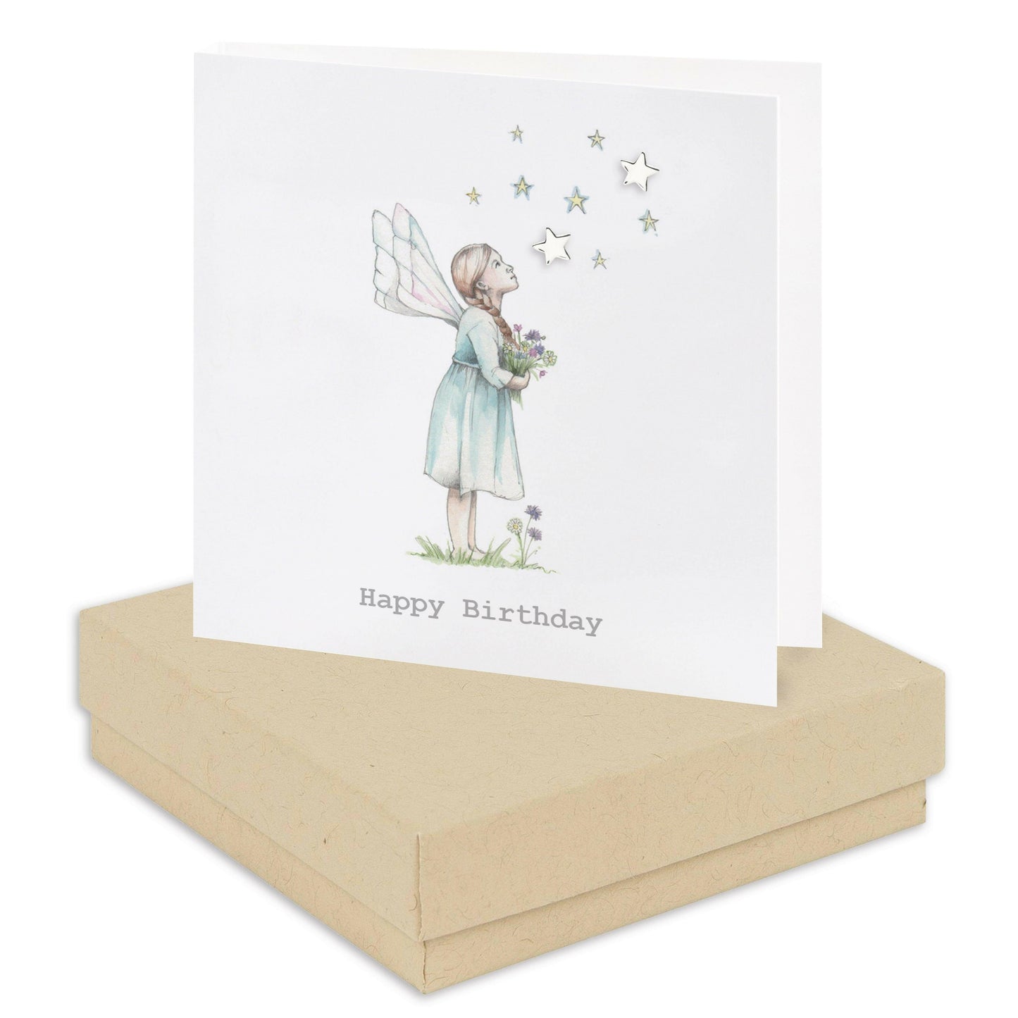 Sterling Silver Stud Earrings with Birthday Fairy Design in Gift Box - Perfect Gift for Girls - Crumble and Core